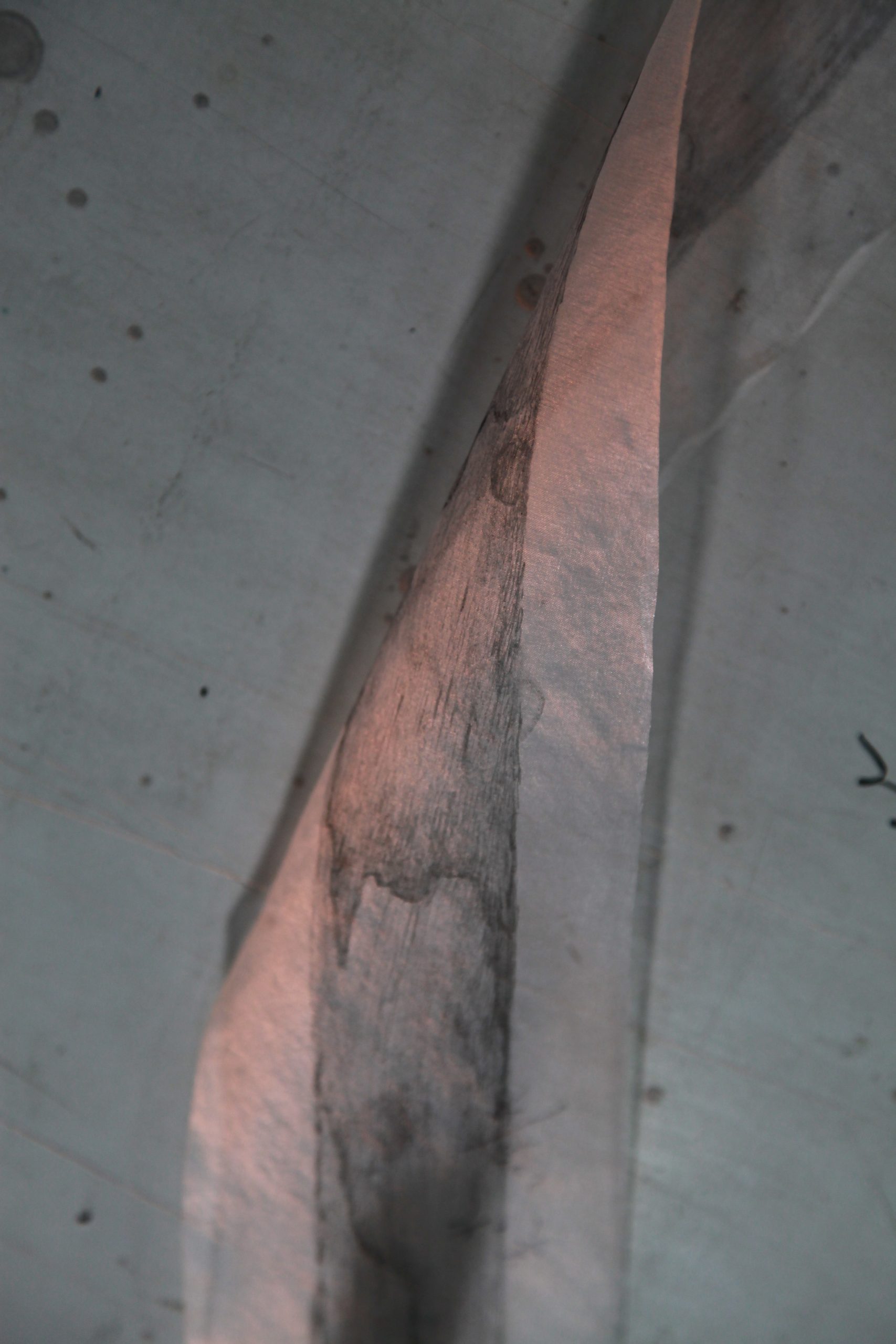 Painted raw silk, a work in progress in Hu Xiaoyuan's studio. Photo courtesy of Hu Xiaoyuan and Beijing Commune.