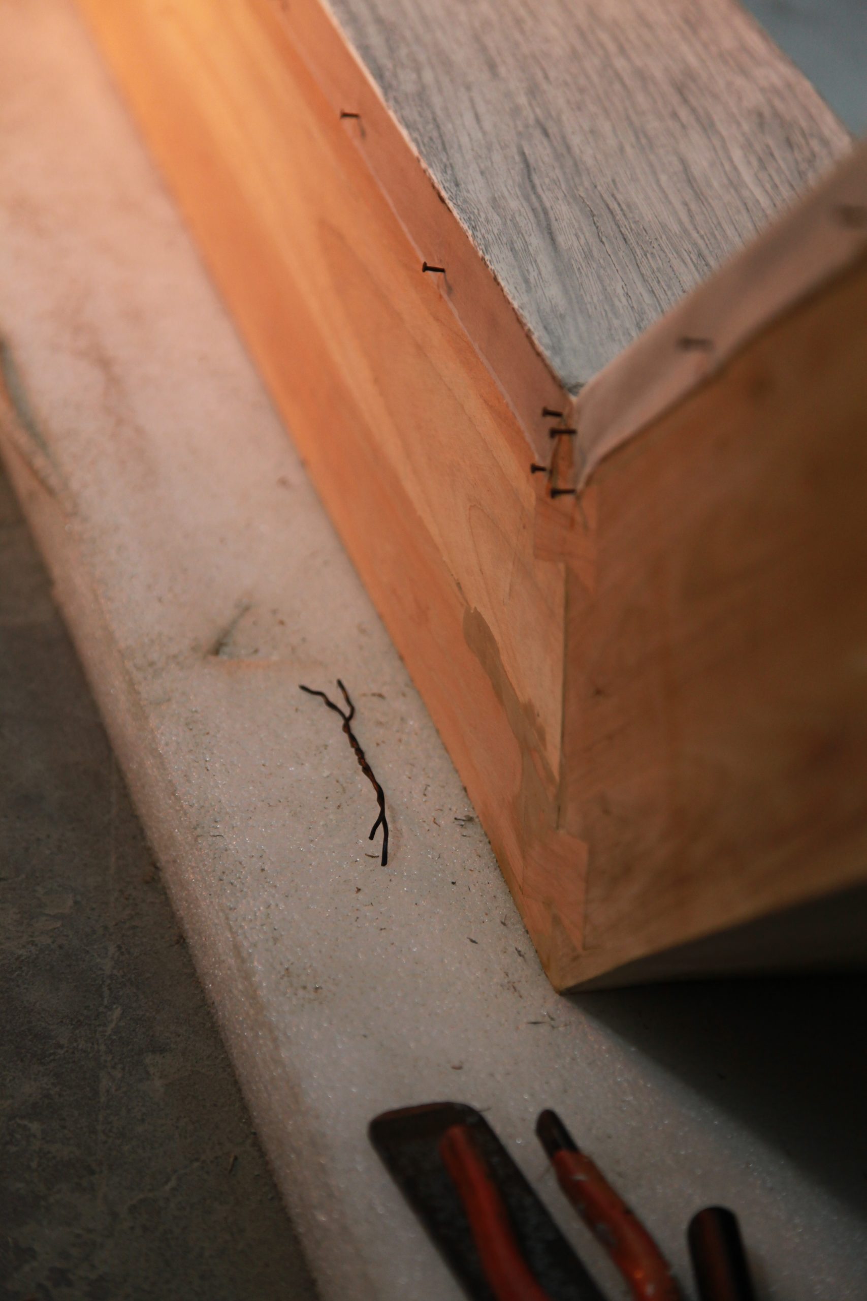 Painted raw silk affixed to a wooden block, a work in progress in Hu Xiaoyuan's studio. Photo courtesy of Hu Xiaoyuan and Beijing Commune.
