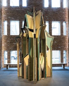 Liu Wei, Merely a Mistake II No. 7, 2013, Doors and door frames, wooden beams, acrylic board, stainless steel, and iron. Installation view at Wrightwood 659. Courtesy of the artist Long March Space.