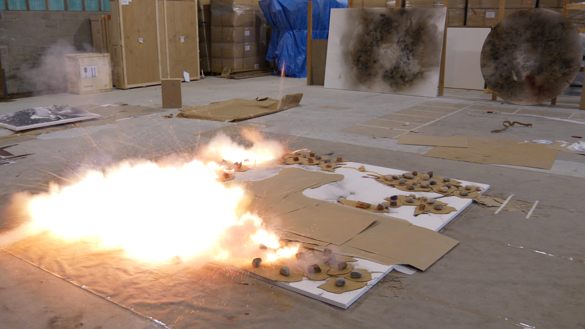 Cai Guo-Qiang creating gunpowder paintings, 2018. Videography by Lin King. Courtesy of Cai Studio.
