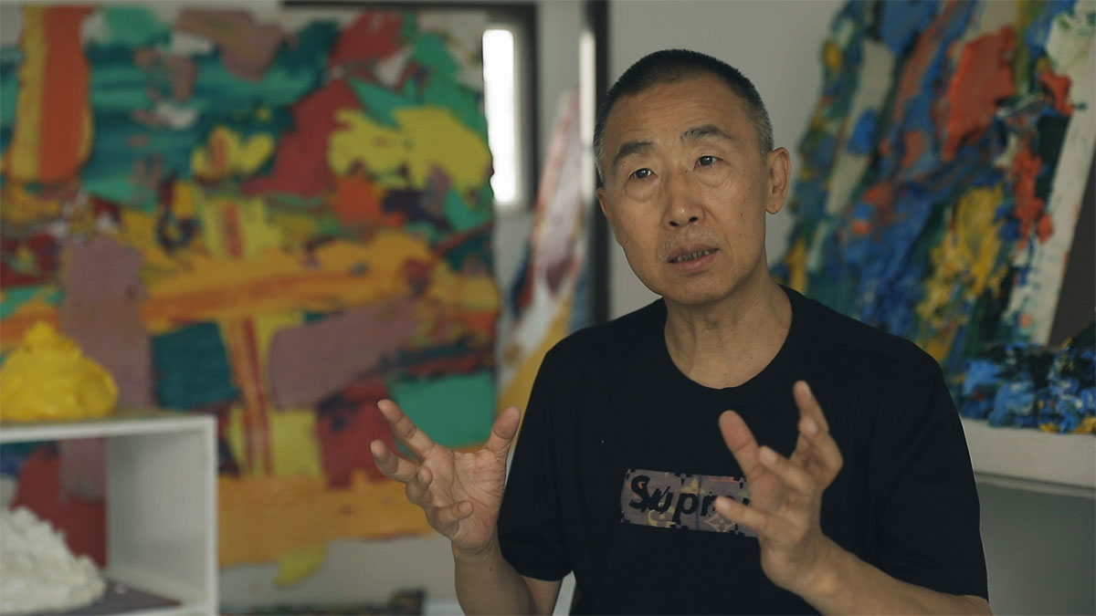 Still from Smart Museum artist interview with Zhu Jinshi