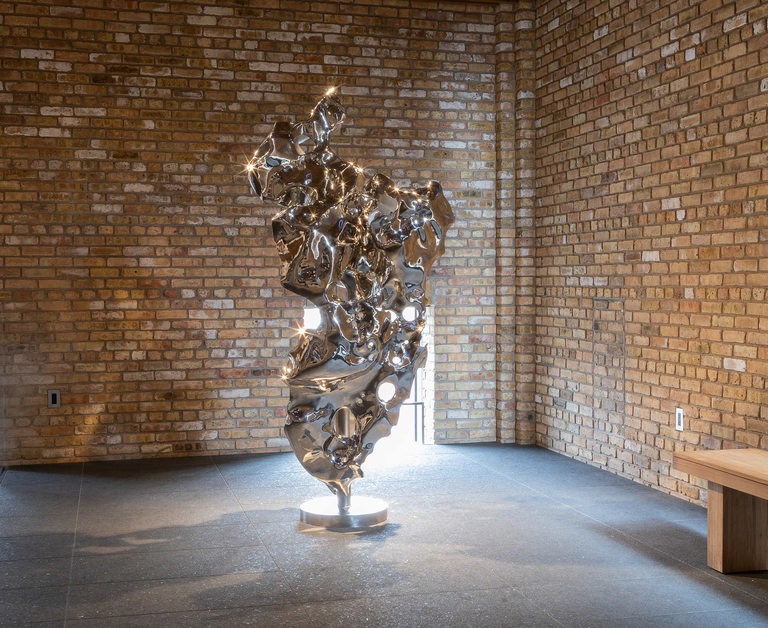 Zhan Wang, Ornamental Rock, 1996, Stainless steel, Smart Museum of Art, The University of Chicago, Gift of Carl Rungius, by exchange, 2000.24. Installation view, The Allure of Matter: Material Art from China, Wrightwood 659.