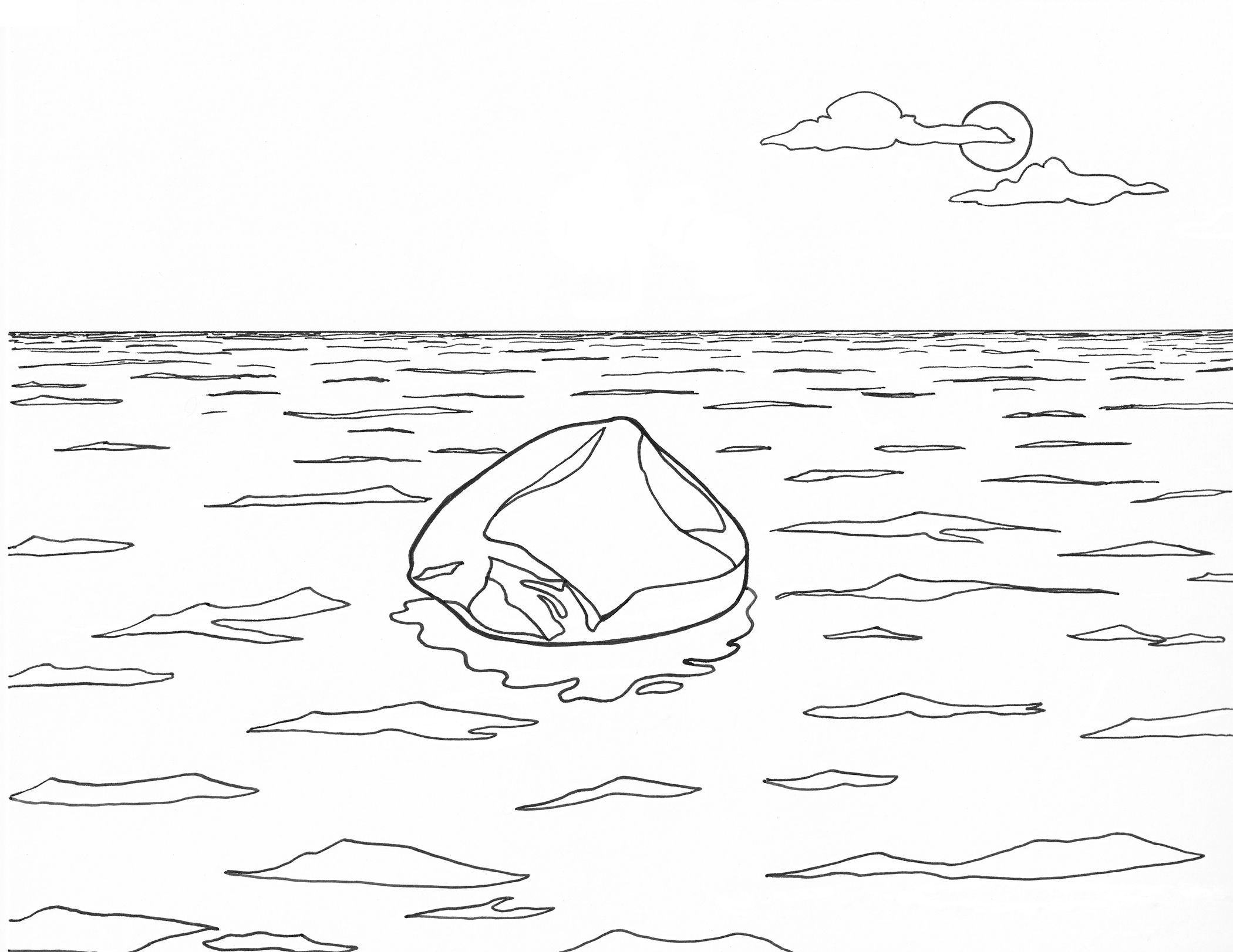 Coloring page inspired by Zhan Wang, Beyond 12 Nautical Miles—Floating Rock Drifts on the Open Sea, 2000. Drawn by Erik L. Peterson for the Smart Museum of Art at the University of Chicago.